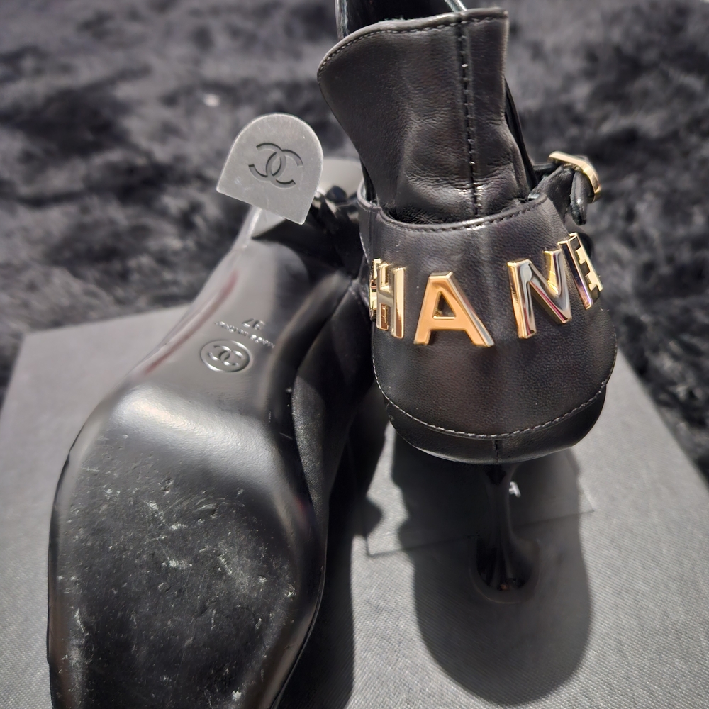CHANEL Black Ankle Boots with Gold Accents - Picture 3 of 7